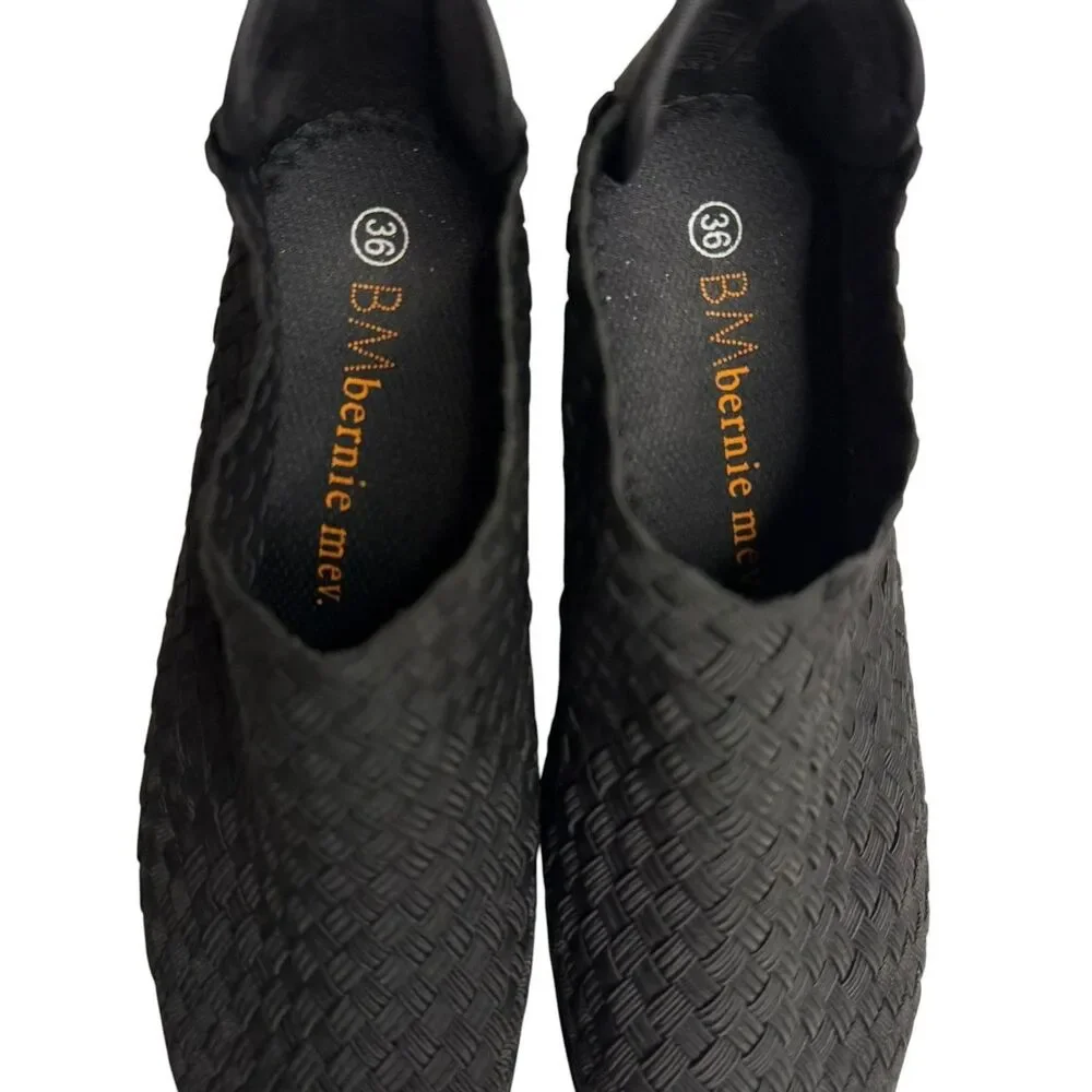 Bernie Mev Chesca Woven Shoes Clogs Slip On Heeled Women Black 36 US 5.5 NIB